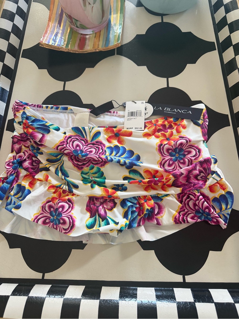 La Blanca White Swim Skirt with Pink, Purple & Blue Floral Print